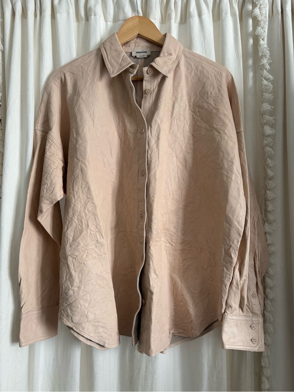 NWT Zadig & Voltaire Tamara Lambskin Leather Shirt Poudre Size M